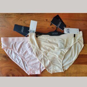 NWT Lauren Ralph Lauren Size L Monogram Mesh Neutral 2 Pairs Bikini Underwear